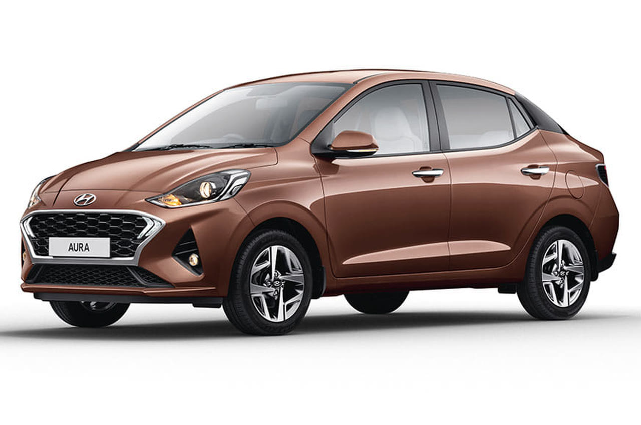 Original India-spec Hyundai Aura (2020 pre-facelift), Vintage Brown, colour-studio front three-quarter