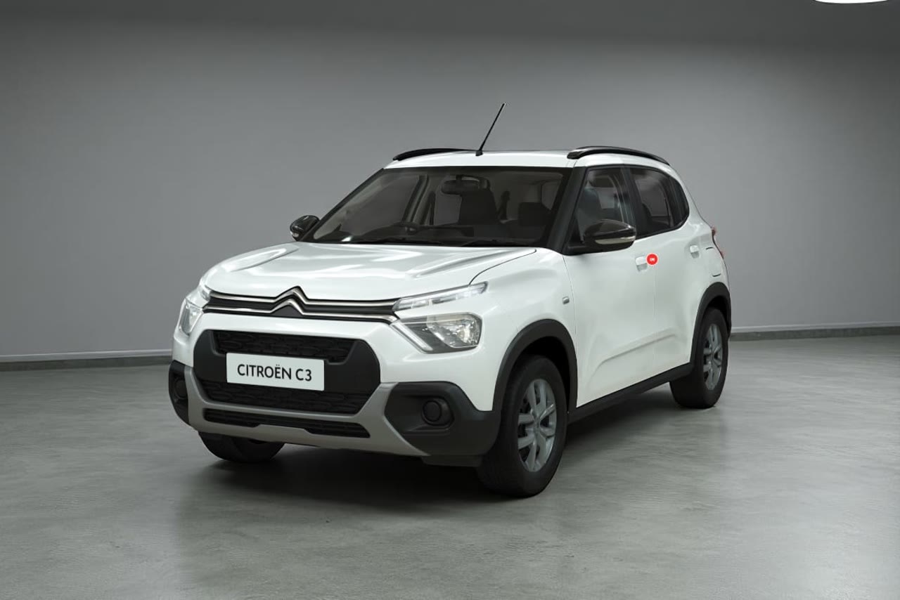 Current India-spec Citroën C3 in Polar White, front three-quarter studio
