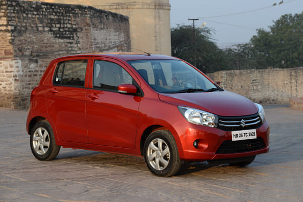 Original India-spec Maruti Suzuki Celerio (2014 first standalone gen), red, press front three-quarter