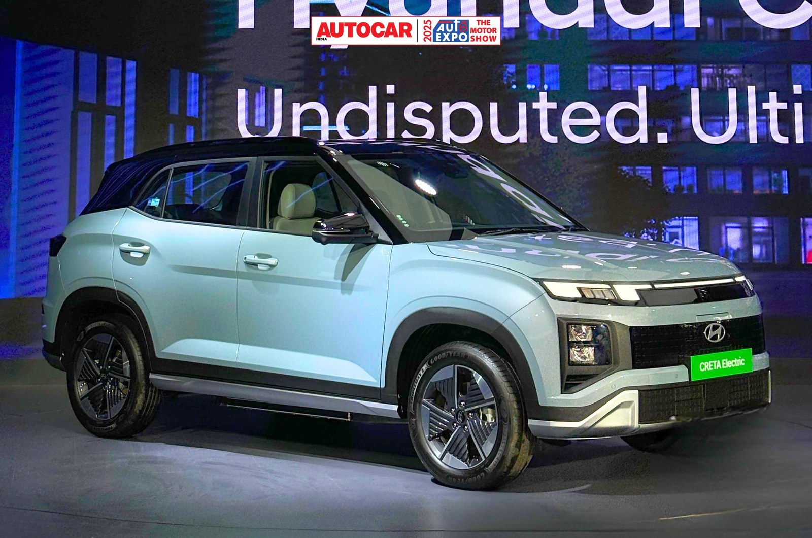 Current India-spec Hyundai Creta Electric, OEM press front three-quarter