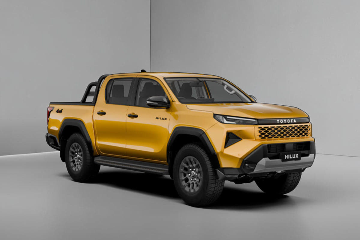 Current India-spec Toyota Hilux ninth generation, Sulphur Metallic, front three-quarter studio