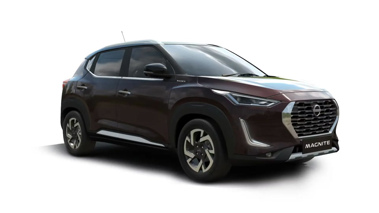 Original India-spec Nissan Magnite (2020–2024 pre-facelift), colour-studio front three-quarter