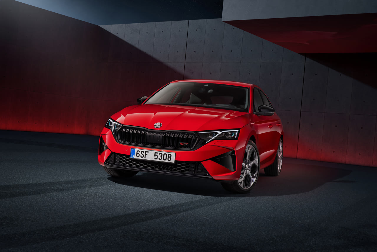 Current India-spec Skoda Octavia RS facelift, Velvet Red, front three-quarter studio