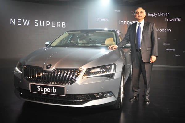 Original India-spec Skoda Superb B8 (2016–2020), OEM press front three-quarter
