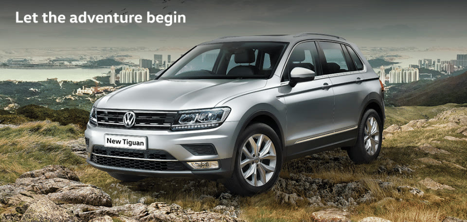 Original India-spec Volkswagen Tiguan second generation (2017–2020), silver, OEM press front three-quarter