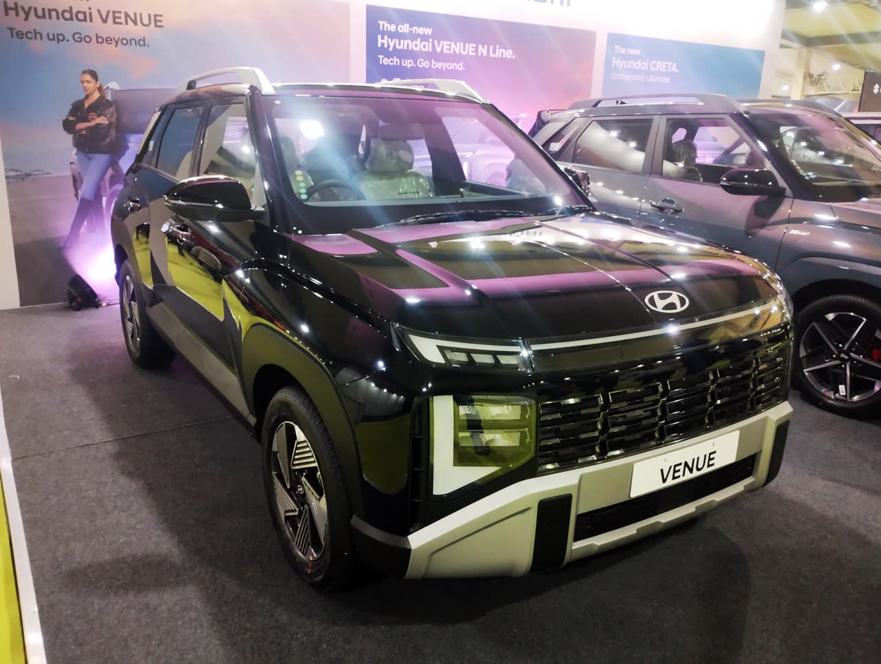 Second-generation Hyundai Venue at the 2025 Bangalore International Auto Show, front three-quarter