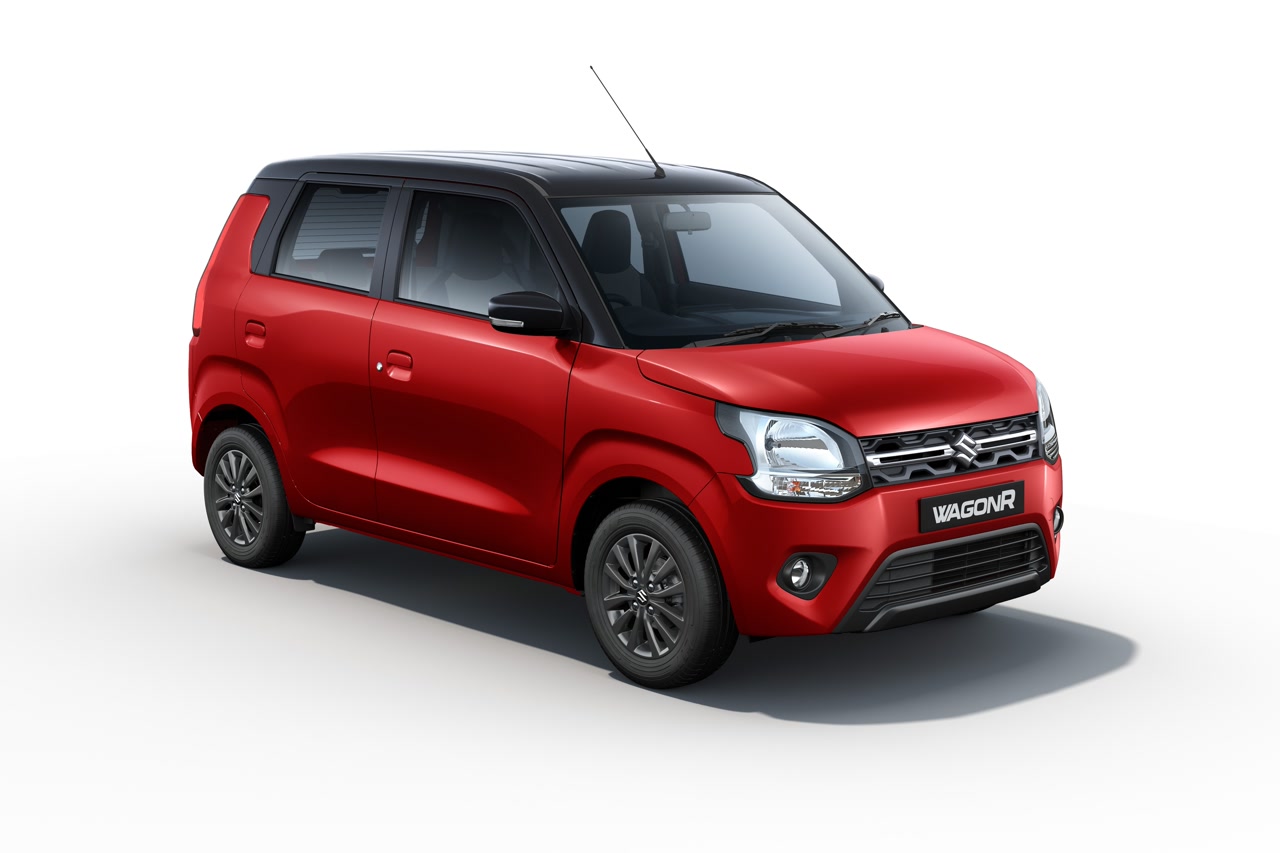 2022 Maruti Suzuki Wagon R Dualjet facelift, Gallant Red dual-tone, front three-quarter